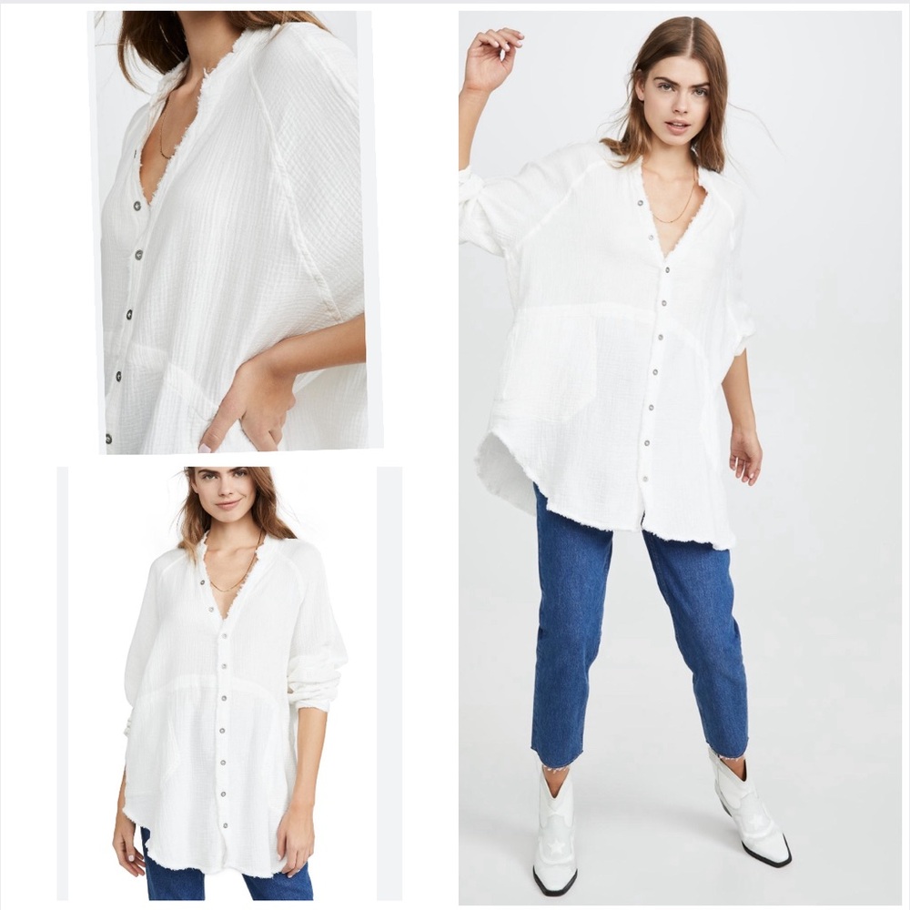 Free People Women'S White Summer Daydream Button Down Size M